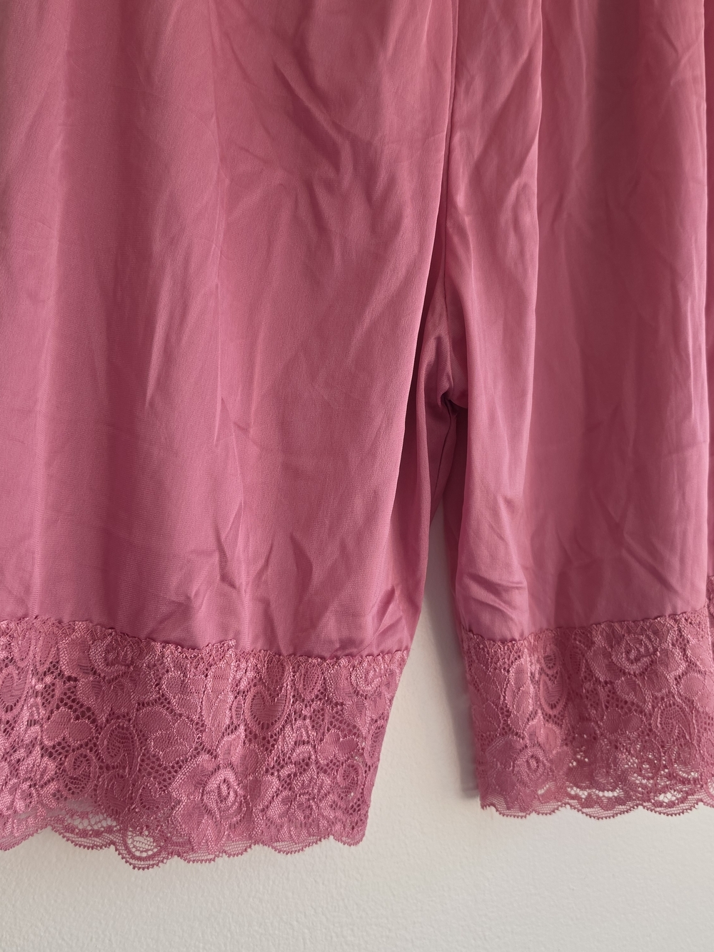 Pink Lace Trim Half Slip Shorts Bloomers Silky Soft 22" Length Flowy Coquette - Picture 3 of 5